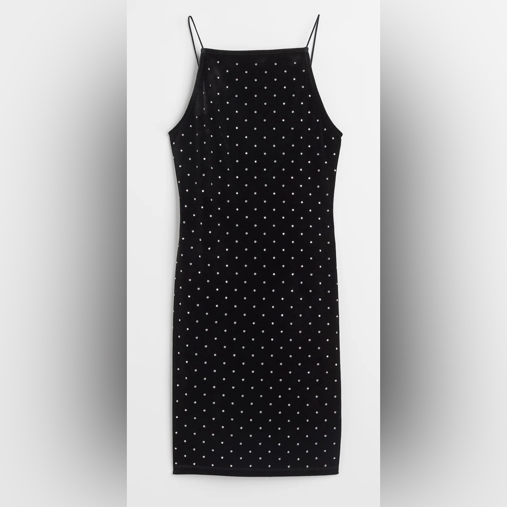 H&M Velvet Mini Dress Black‎ Silver Embellishment Womens Sz XS Homecoming